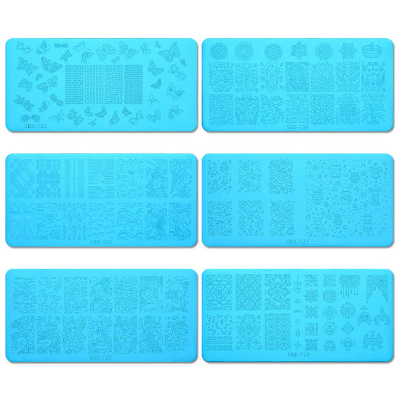 SILPECWEE 6Pcs Nail Stamping Plates Set Butterfly Flower Winter Nail Art Stamp Templates Manicure Salon&DIY Tools NO2 - BeesActive Australia