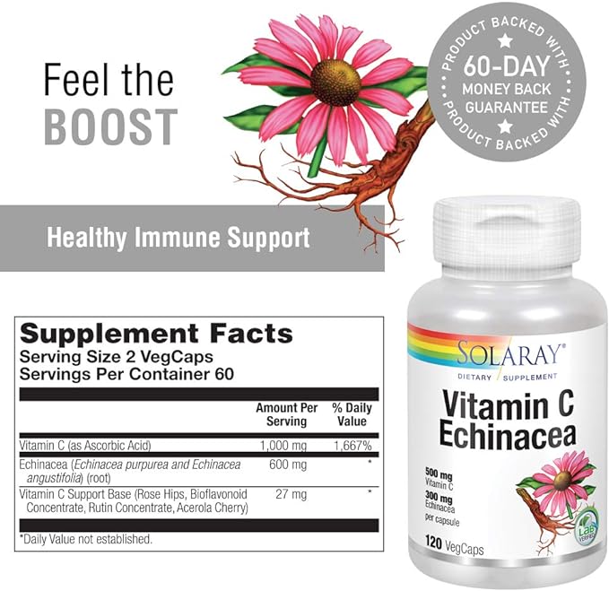 Vitamin C with Echinacea 1,000 mg Vegetarian Capsules 120 Solaray - BeesActive Australia