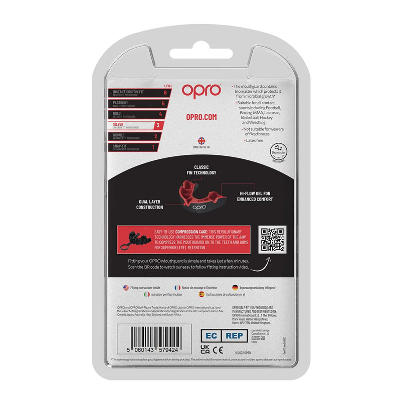 OPRO Silver Level Mouthguard + Strap, Adults and Youth Sports Mouth Guard, Featuring Revolutionary Fitting Technology for American Football, Lacrosse, Hockey, Combat Sports (Black, Youth) - BeesActive Australia