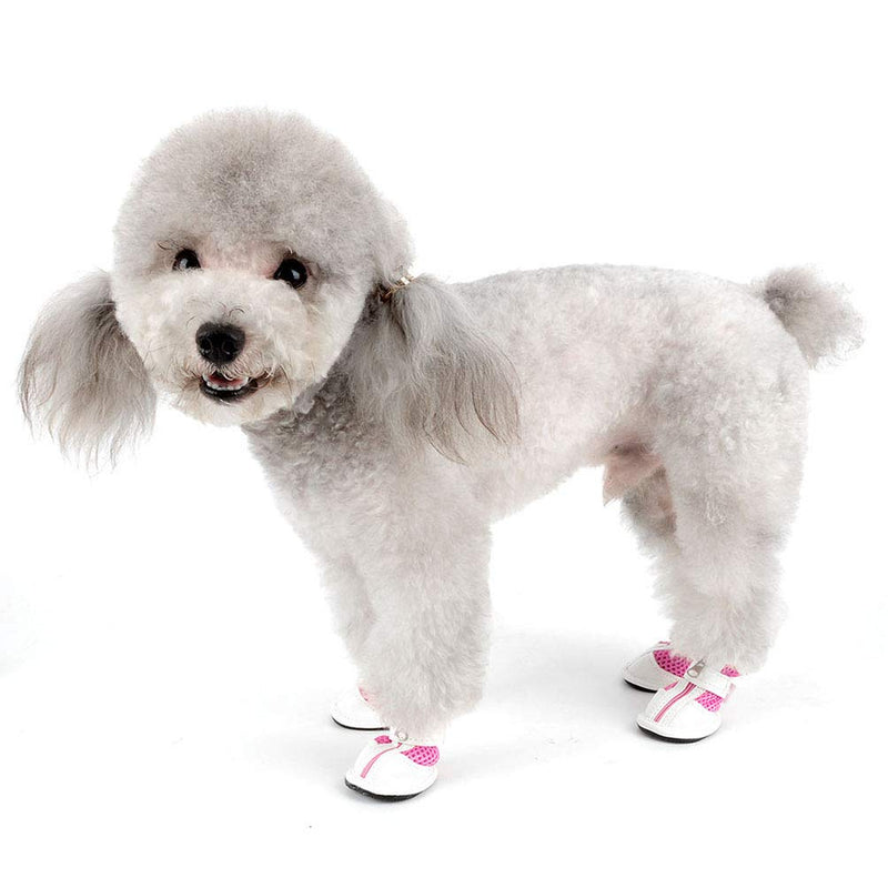 Zunea Small Dog Shoes for Hot Pavement Summer Breathable Mesh Boots Adjustable Non Slip Zipper Pet Dogs Booties White PU Paw Protector 3# (LxW: 1.9 * 1.65") Pink - BeesActive Australia