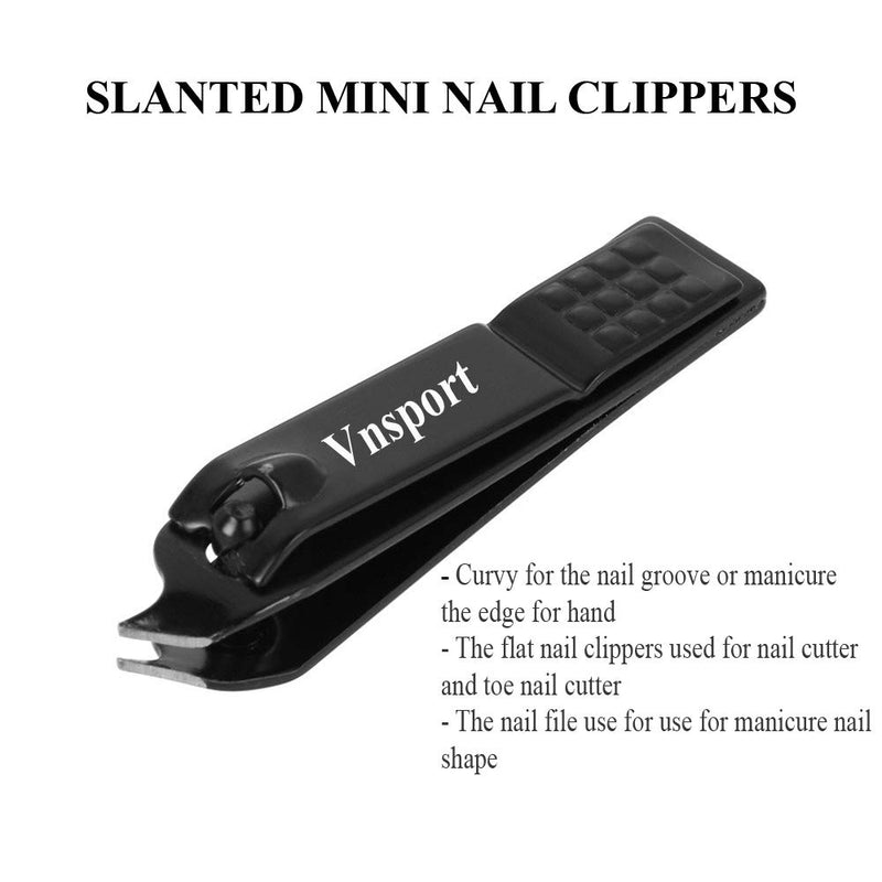 Vnsport Nail Clipper Set – Black Stainless Steel Fingernails & Toenails Clippers & Nail File Sharp Nail Cutter with Metal Case, Set of 3 (Straight & Curved) - BeesActive Australia