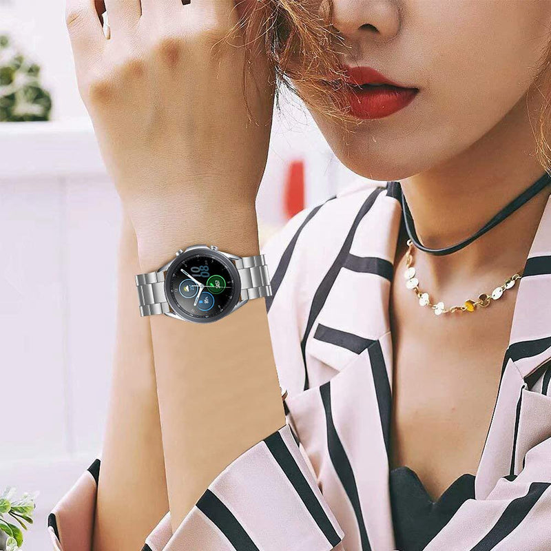 Joyozy Compatible with Samsung Watch Band 46mm, Galaxy Watch 3 45mm Band- 22mm Watch Band Stainless Steel Metal Replacement Men Women Strap for Samsung Gear S3/Classic/Frontier etc. Silver - BeesActive Australia