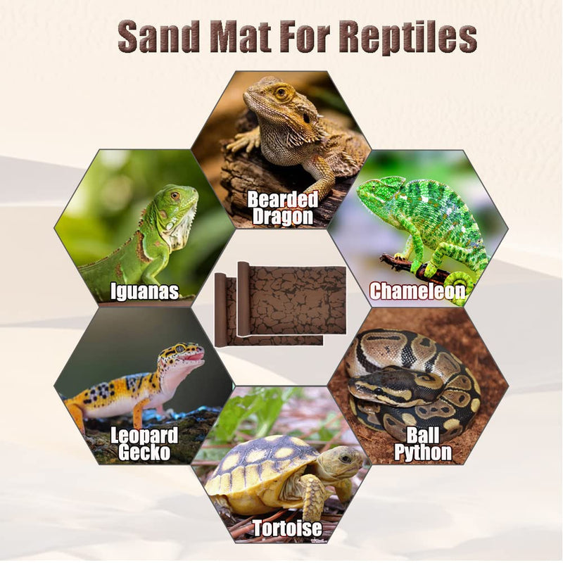 Tfwadmx Reptile Carpet Sand Mat for Bearded Dragon Terrarium Substrate Liner Brown Leopard Gecko Tank Accessories Lizard Bedding Mats for Tortoise Turtle Snake Chameleon with Tweezers M:15.7"x23.6"(2Pcs) - BeesActive Australia