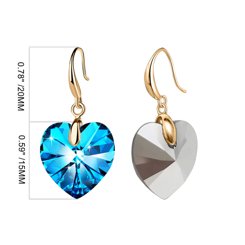 Love Heart Austrian Crystal Earring For Women,14K Gold Plated Hypoallergenic Drop Earrings For Sensitive Ears 1-Gold-Blue - BeesActive Australia