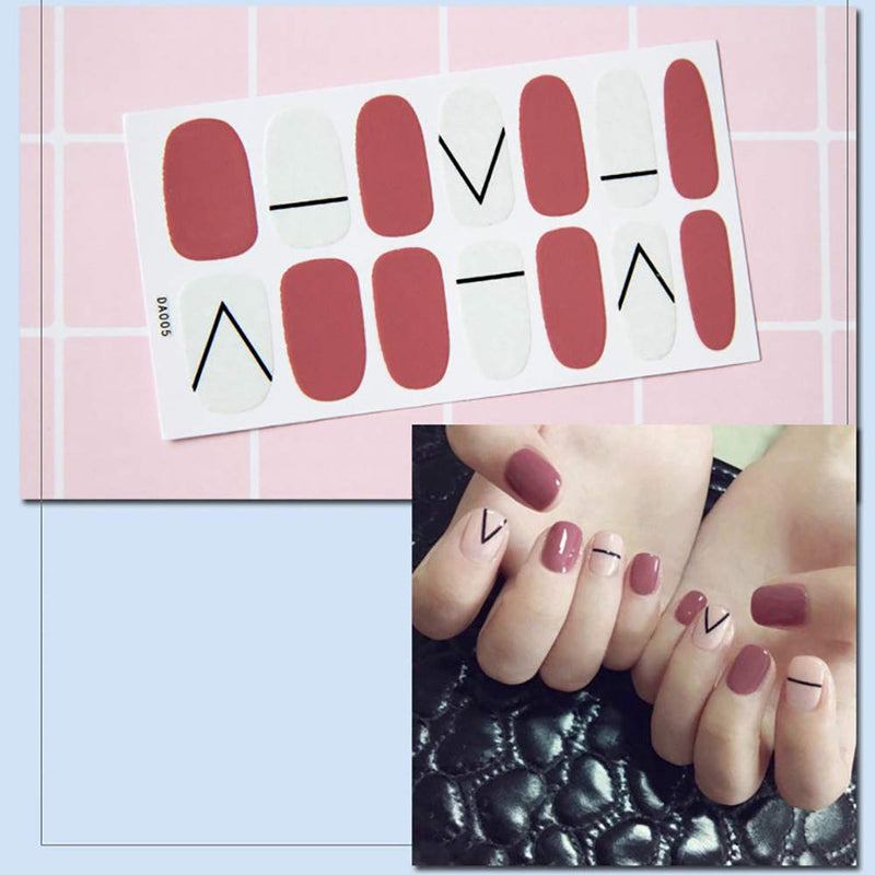 WOKOTO 6 Sheets Full Wraps Nail Polish Stickers With 1Pcs Nail File Heart Lattice Geometry Self-Adhesive Nail Art Decals Strips Manicure Kits - BeesActive Australia