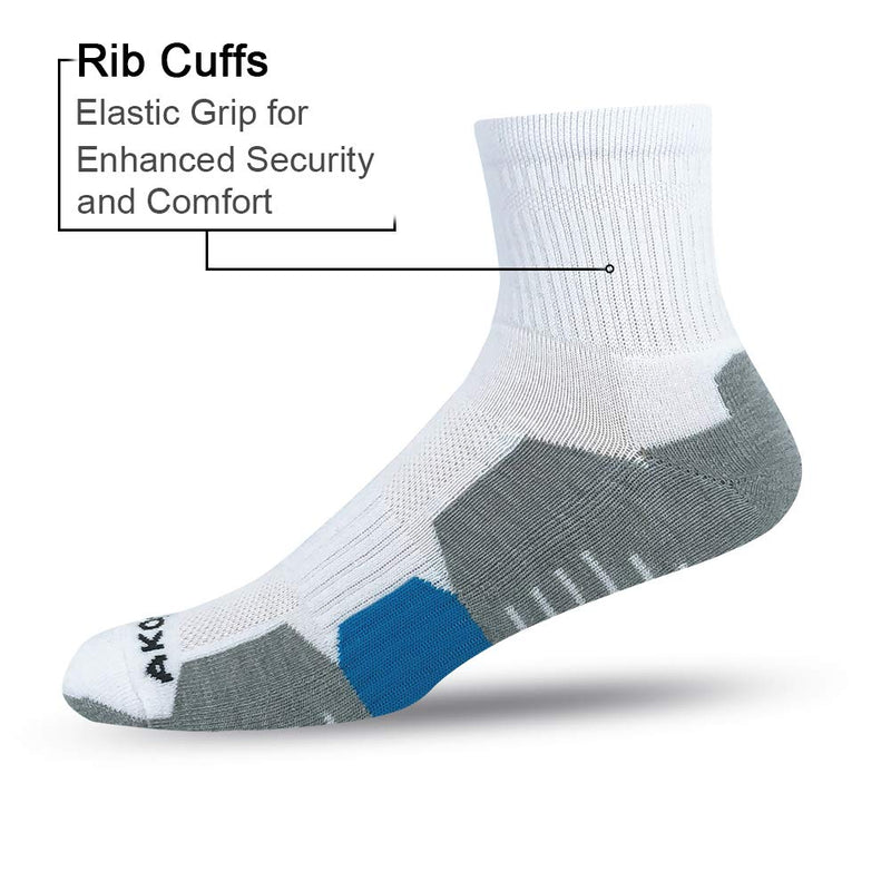 AKOENY Men's Athletic Quarter Ankle Socks for Walking Running Work (6 Pack) White 9-12 - BeesActive Australia