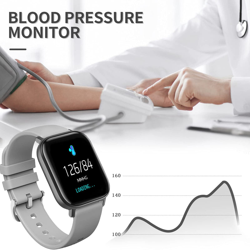 Fitness Tracker Blood Pressure Heart Rate Monitor Blood Oxygen Activity Pedometer Big Fitness Tracker Sleep Monitor for Women Men P8 gray - BeesActive Australia