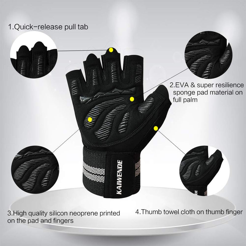 Men Or Women Gym Workout Gloves with Long Wrist Wrap Support, Padded, Ventilated ,Sweat Absorbing, Anti-Slip and Anti-Shock ,Wear Resistant for Exercise,Weight Lifting ,Running,Training-W01 Black Large - BeesActive Australia