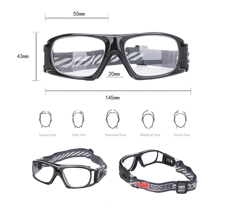 SooGree Sport Glasses for Men Women Basketball Football Sport Goggles Anti Fog Shock Collision Wearable Glasses Black Frame Black Pad - BeesActive Australia