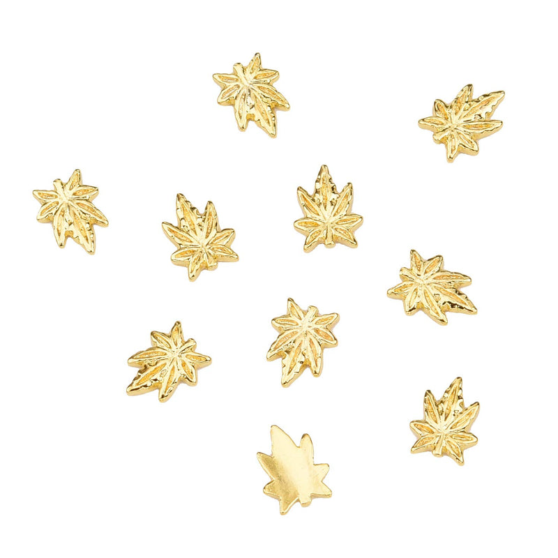 30pcs Gold 3D Nail Art Decorations 7 Deisgns Hemp Leaf Rhinestones Pearl Beads Maple Leaves Jewels Diamond Charms Assorted for Nails - BeesActive Australia