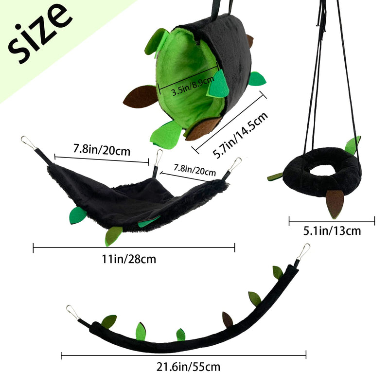 MUYG Hamster Hammock,Small Animal Hanging Hideout Tunnel Sleeping Set Plush Swing Warm Bed House Cage Nest Accessories for Sugar Glider,Squirrel,Black(5 Pcs) - BeesActive Australia