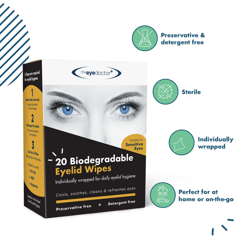 The Eye Doctor Essential Treatment Bundle - Reusable Hot Cold Eye Compress & 20x Single Use Eyelid Wipes for Dry Eye, Blepharitis & MGD - Microwave Safe Mask Mask & 20 Wipes - BeesActive Australia