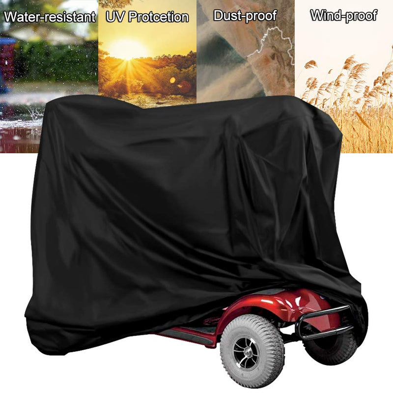 Waterproof Mobility Scooter Cover, Black Heavy Duty 190D Oxford Scooter Cover,4 Wheel Power Scooter Travel Storage Cover to Prevent Rain Wind Dust Sun fits for Most Mobility Scooter (170X61X117cm) 170X61X117cm - BeesActive Australia