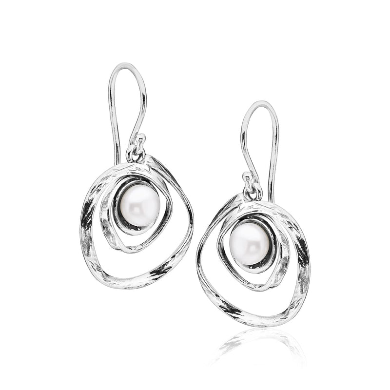 925 Sterling Silver Dangle Drop Earrings With Fresh Water Pearl, Coil Spiral Swirl Antique finish French Wire Back Earrings, Hypoallergenic, Nickel and Lead-free, Artisan Handcrafted Designer collection, Made In Israel - BeesActive Australia