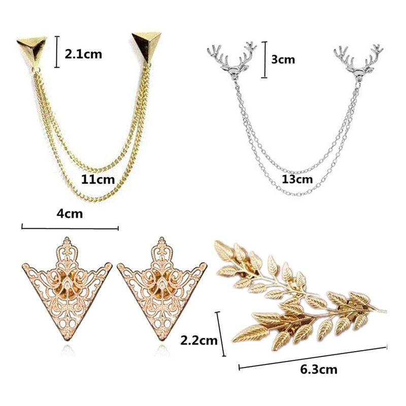 YouU 4 Pcs Deer Head Double Link Chains, Gold Stud, Retro Hollow Pattern and Angle Triangle Tassels Collar Pins Brooch Clip Pin Brooches Shirt Collar Decoration Parts with Free Box - BeesActive Australia