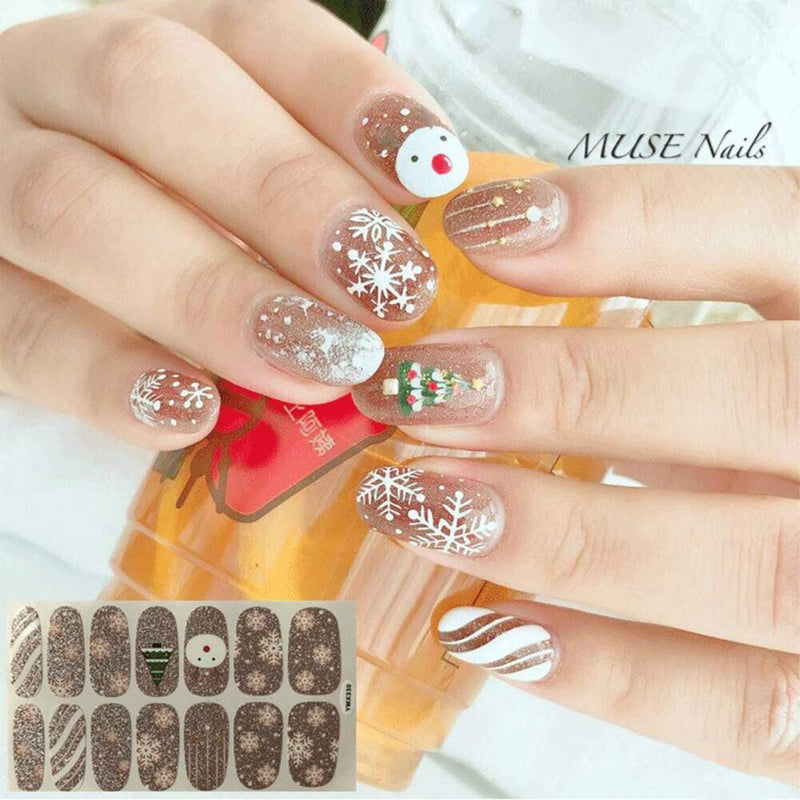 SILPECWEE 14 Sheets Christmas Adhesive Nail Polish Stickers Strips and 1Pc Nail File Holiday Nail Wraps Decals Manicure Accessories NO1 - BeesActive Australia