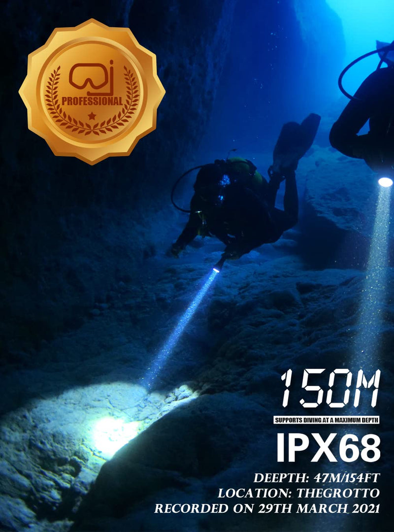 Scuba Diving Lights, PFSN DF-3000 Professional Underwater Flashlight 150m Waterproof Dive Torch with Long Lasting Rechargeable Battery, Super Bright Light Great for Night Caving Explore Fishing - BeesActive Australia