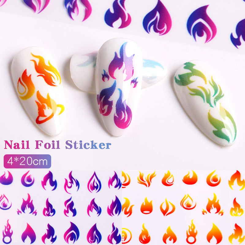 Flame Nail Art Foil Transfer Stickers Nail Accessories 10Sheets Flame Fire Nail Foils Adhesive Nail Decals Starry Sky Stencil Stuff for Women DIY Nail Art Decorations Acrylic Nails Design Manicure - BeesActive Australia