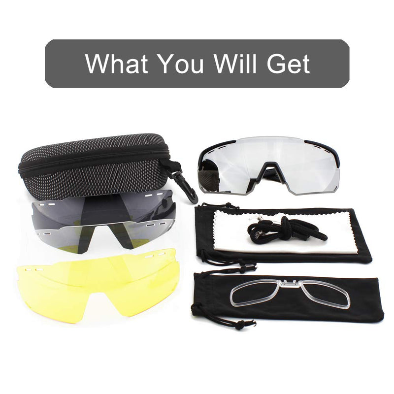 Cycling Sports Sunglasses,Polarized Glasses with 4 Interchangeable Lenses,Baseball Running Fishing Golf Black - BeesActive Australia