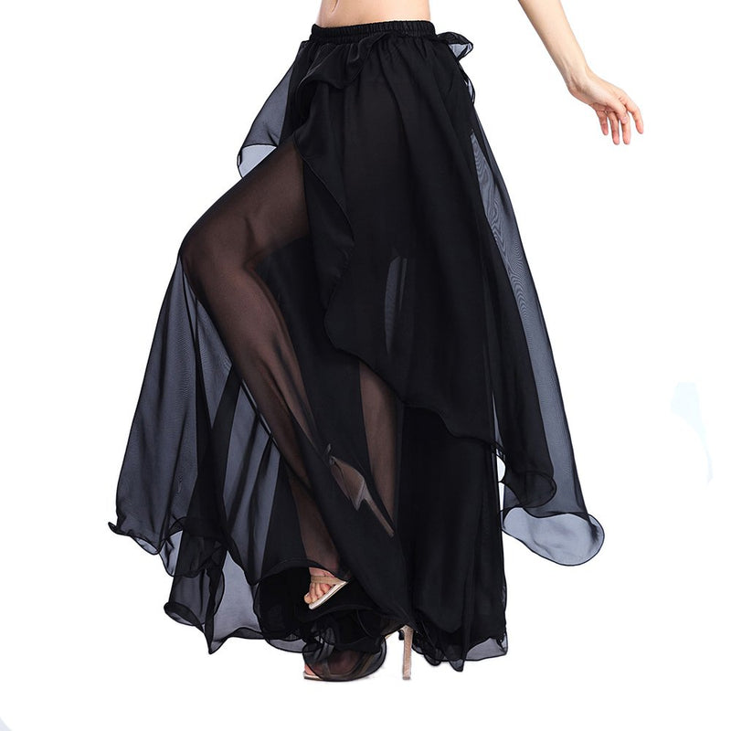 [AUSTRALIA] - ROYAL SMEELA Chiffon Fairy Belly Dance Skirt Large Swing Skirts Women Belly Dancing Practice Clothing One Size, 11 Colors Black 
