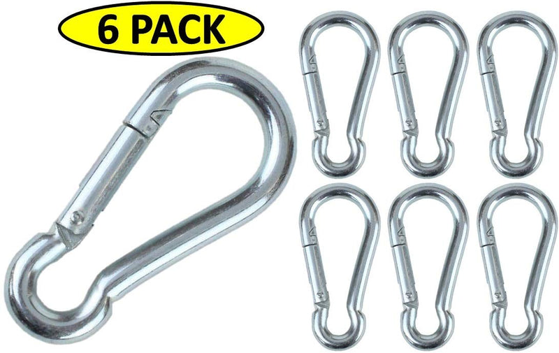 Branded Boards Black & Silver Heavy Duty Bushcraft Zinc-Galvanized Steel Carabiner Spring Snap Clip Link Hooks. 200-400lb Load. 6 Packs, 12 Packs and Variety Packs. Silver-5cm-6 Pack - BeesActive Australia