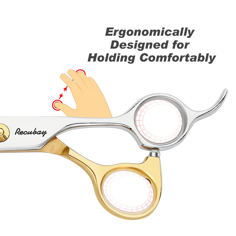 Recubay Dog Cat Scissors for Grooming, Pet Shears for Thick Coats and Matted Hair, Thinner Curved Straight Chunker Stainless Steel Shears 7" Thinner Gold - BeesActive Australia
