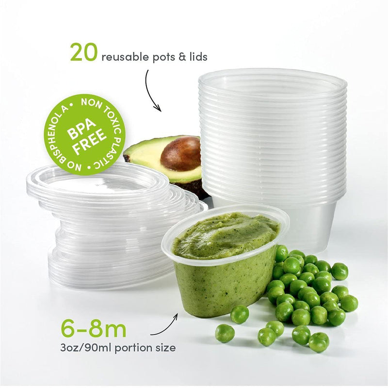 Mummy Cooks, 20 6 Month Plus Weaning Portion Pots for Freezing Baby Food, Reusable, no BPA - BeesActive Australia