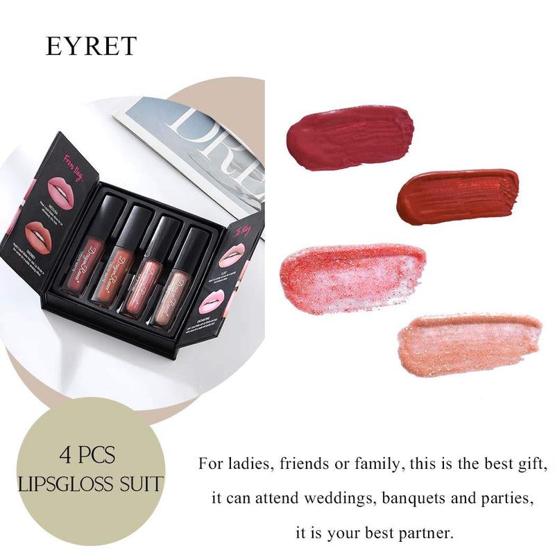 Eyret Matte and Shinny Liquid Lipstick Set Moisturizing Non-stick cup Lip Gloss set Velvety Smooth Lip Glaze Mini Set Chirstmas Gifts for Women and Girls(4 PCS)(N-Set A) N-Set A - BeesActive Australia