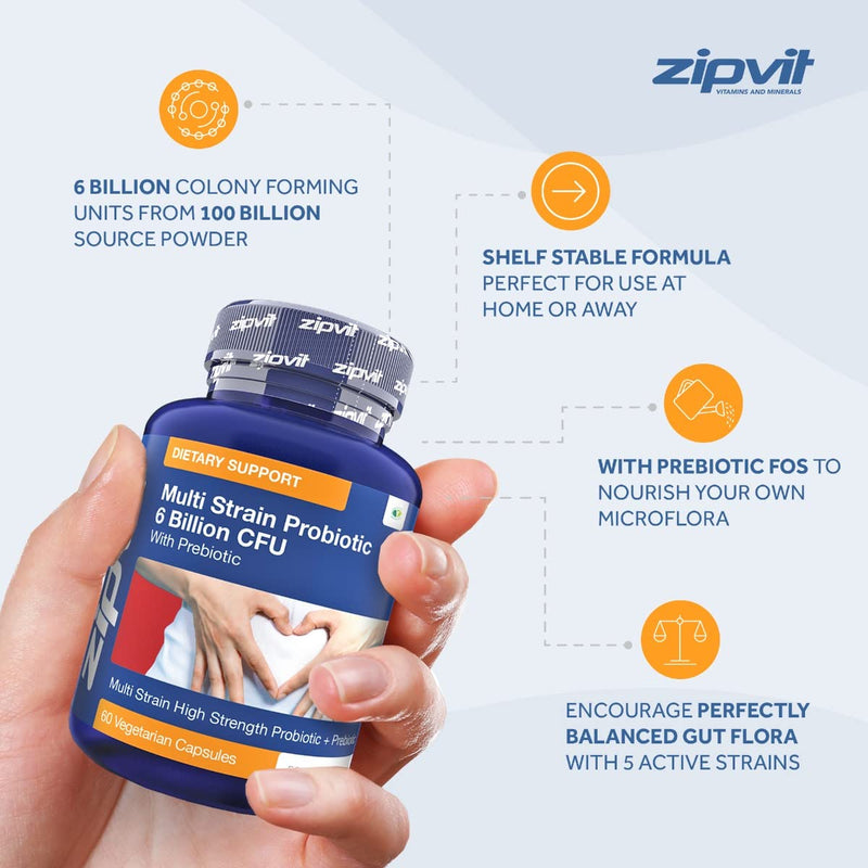 Probiotic 6 Billion Multi-Strain Live Bio Cultures Complex with Prebiotic, 60 Vegetarian Capsules. 100 Billion CFU Source Powder. - BeesActive Australia