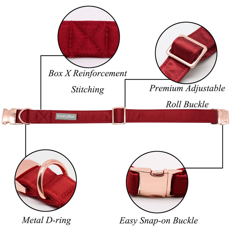 lionet paws Bowtie Dog Collar - Comfortable Cute Adjustable Silk Dog Collar with Detachable Bow Tie Matching Dog Leash for Dogs and Cats Girl or Boy Gift Collar&Bow-M (Pack of 1) Red - BeesActive Australia