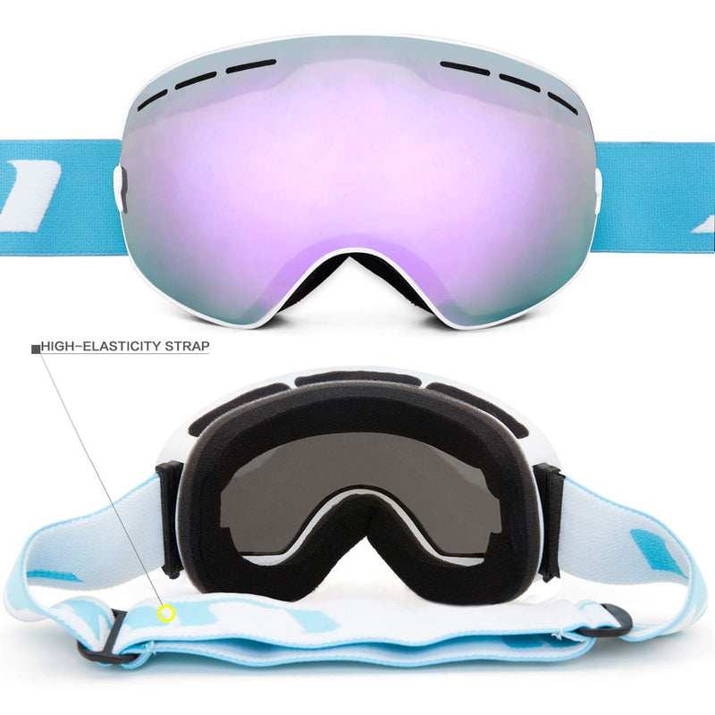 Juli Ski Goggles,Winter Snow Sports Snowboard Goggles with Anti-Fog Lens BNC Arctic White / Purple Sapphire - BeesActive Australia