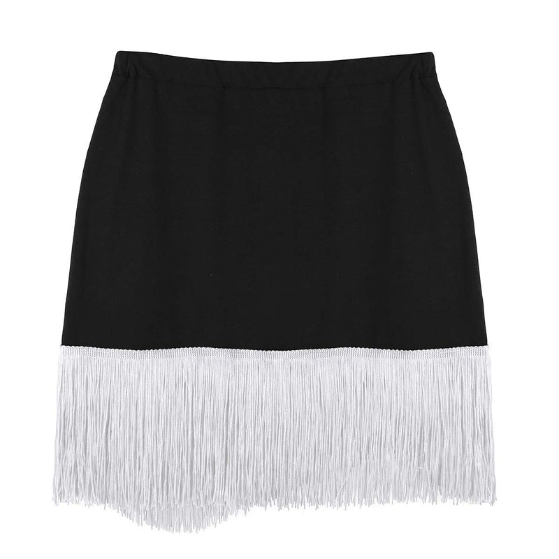 [AUSTRALIA] - iiniim Women Ladies Fringe Flowing Tassels Latin Skirt Tango Rumba Dancewear Exercise Skirts Black&white Small 