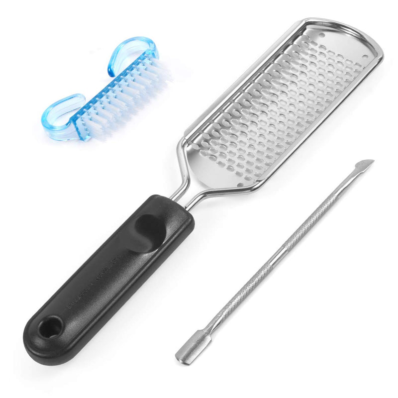 Pedicure Foot File Callus Remover and Cuticle Pusher - Care Pedicure Tools Set Foot Dead Skin Remover Stainless Steel Foot Rasp and Pinching Cuticle Pusher for Men Women Black,Silver - BeesActive Australia