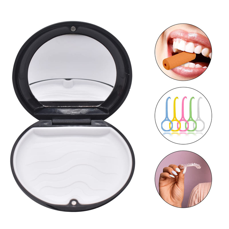 Denture & Teeth Mouth Tray Retainer Box Sets Partial Denture Box with 2Pcs Aligner Removal Tool and 9Pcs Invisible Chewer (Black) Black - BeesActive Australia