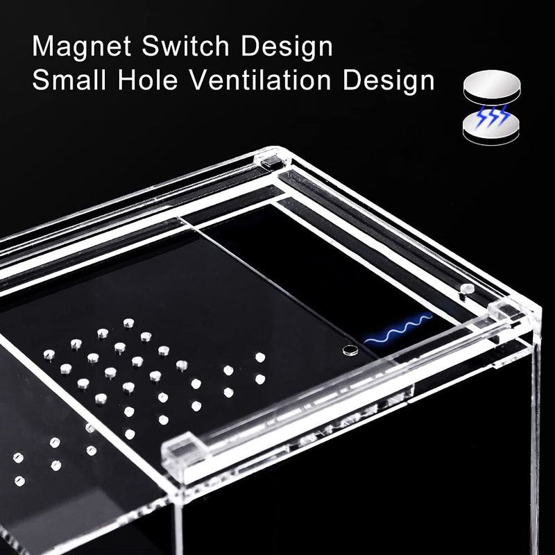 NANEEZOO Magnetic Acrylic Case, 2.9x2.9x6 Inch Nano Arboreal Tarantula Enclosure Reptile Habitat Terrarium Breeding Box for Spider Scorpion Sling Isopods Lizards Invertebrates Insect Mantis - BeesActive Australia