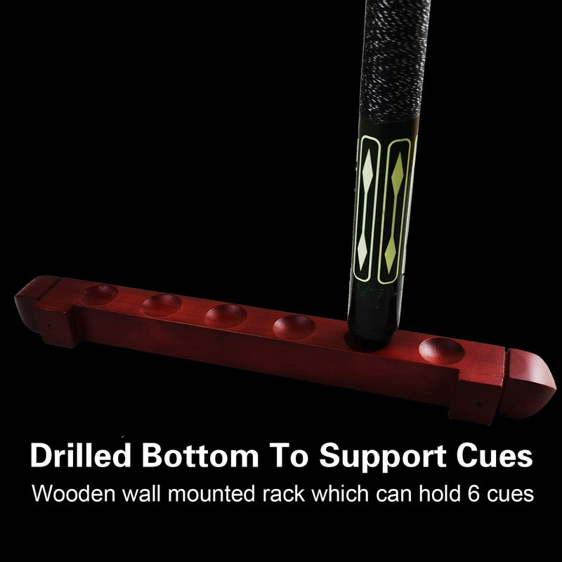 [AUSTRALIA] - BALIKEN 2-Piece Billiard Pool Wall Mount Holds 6 Cue Sticks Solid Natural Wood Rack(Wine Red) 