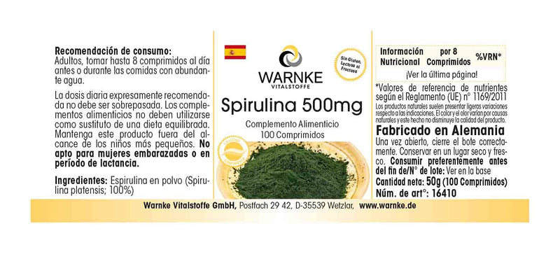 Healthy Products Spirulina, 500�mg, Spirulina Algae Powder, Chlorophyll 100�Tablets, Pure Powder No Additives, Vegi 31�g Pack of 1 | Warnke Vitalstoffe - BeesActive Australia