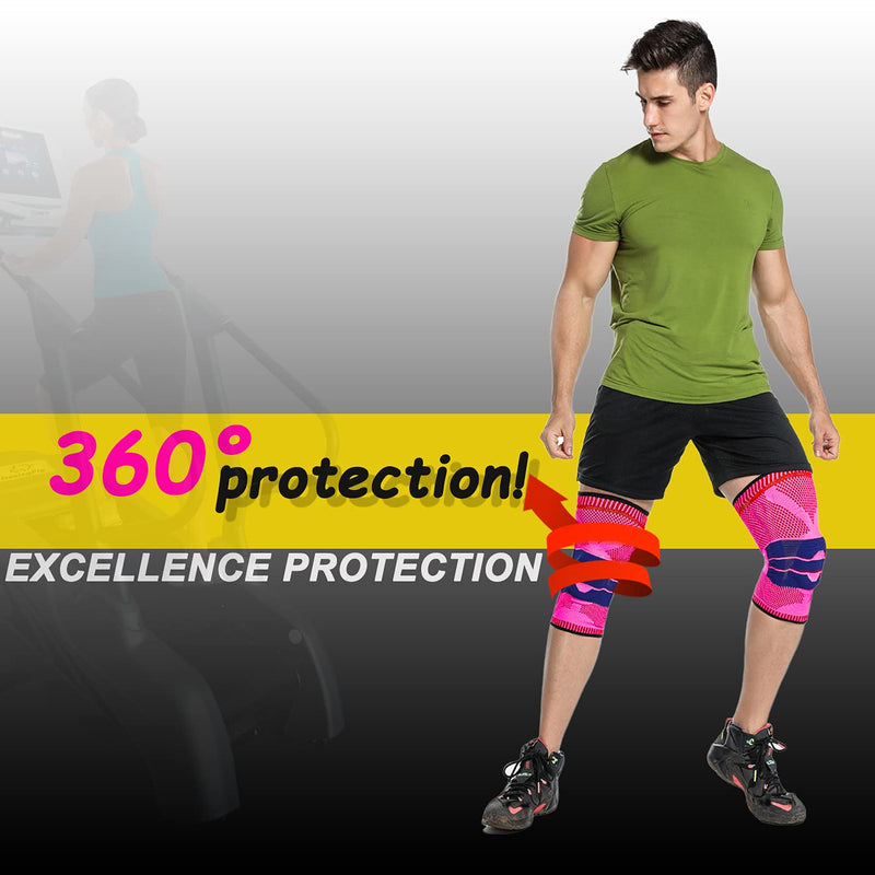 Running, Basketball, Football, Volleyball, Weightlifting, Gym, Meniscus Tear, ACL, Arthritis, Joint Pain Relief Silicone Spring Knee Pads (Pink, Medium) Pink - BeesActive Australia