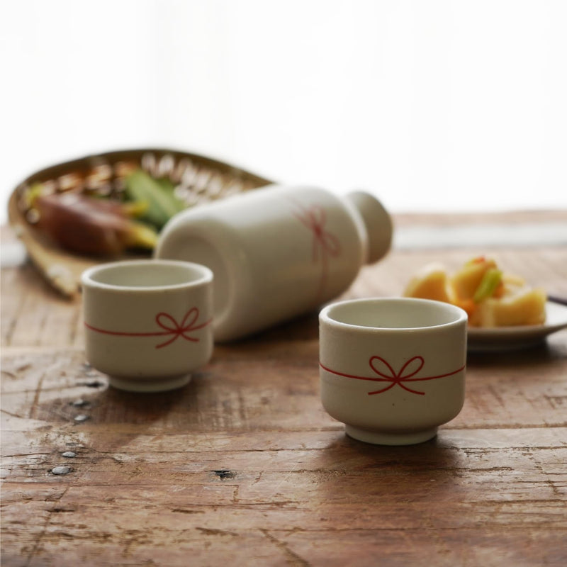 Sake Tokkuri and Sake Cups(2pcs) Set, 7.1 floz -Celebratory Collection-Japanese Sake Mino Ware Pottery with Gift Box, Made in Japan - BeesActive Australia