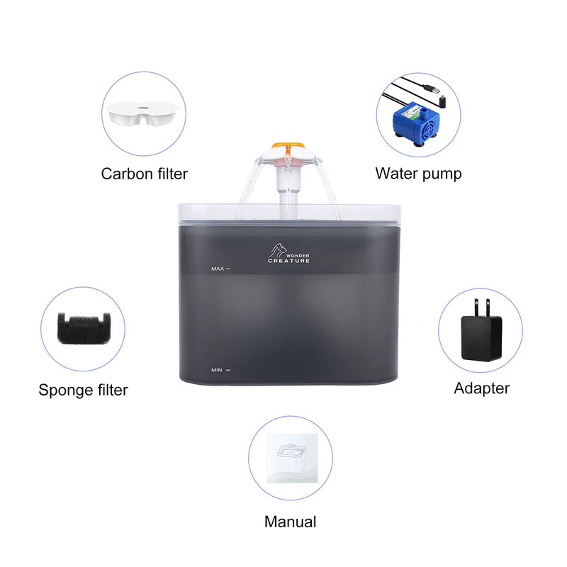 Fantasy Cat Water Fountain, 67oz/2L Automatic Cat Drinking Fountain, Pet Water Fountain with LED Light and Filter for Cats and Small Dogs Grey - BeesActive Australia