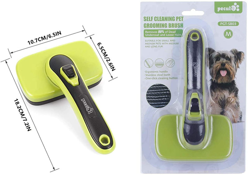 Pecute Dog Brush Cat Brush - Self Cleaning Slicker Brush, Effectively Reduces Shedding by Up to 95% - Professional Pet Grooming Brush Shedding Grooming Tools for Dogs and Cats with Middle to Long Hair Size M-Green with Massage Particles - BeesActive Australia