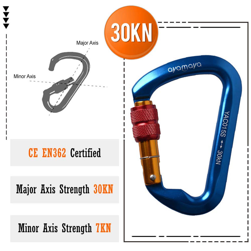ayamaya 30KN Screwgate Locking Climbing Carabiners & Figure 8 Descender,Outdoor D-Ring Hook Rappel Device for Rappelling Belaying Rock Climbing Blue(2pcs Carabiner + 1pcs Descender) - BeesActive Australia