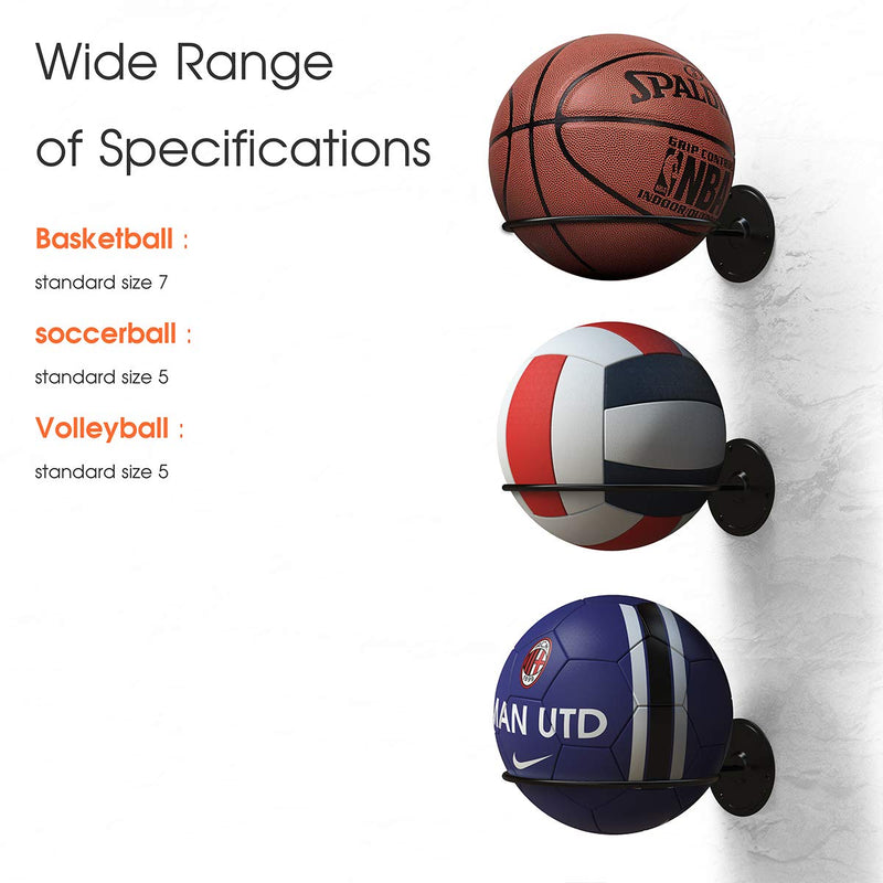 Kesito Single Ball Wall Mount Holder, Display Storage Rack for Basketball Volleyball Soccer Ball (Steel) Black - BeesActive Australia