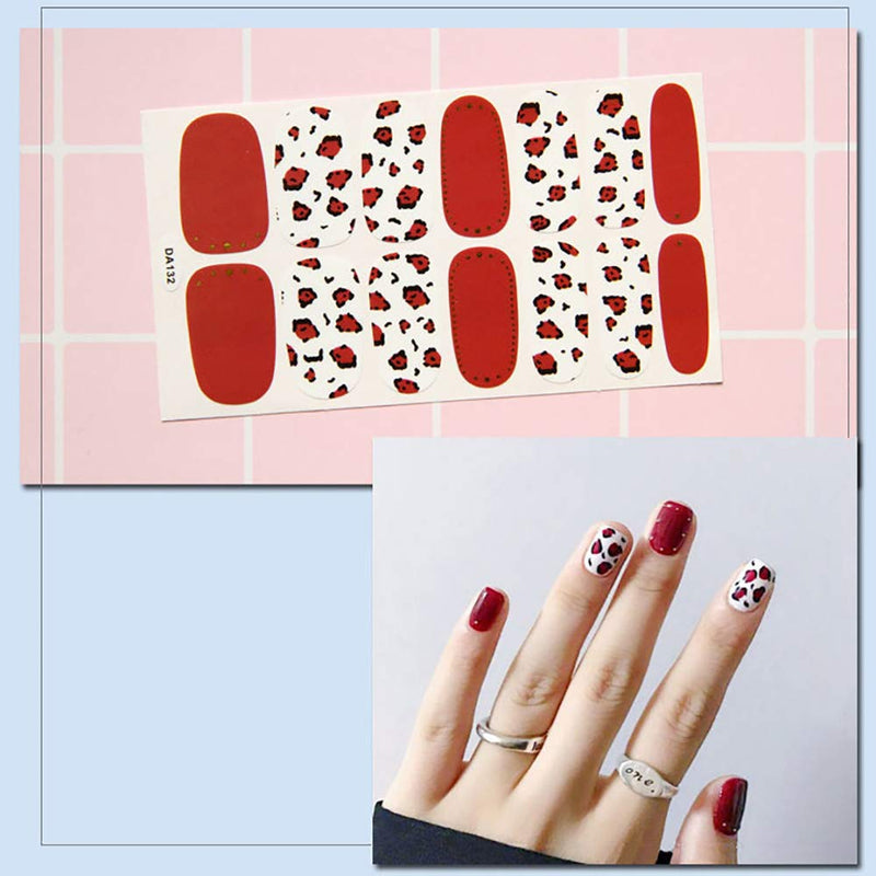 WOKOTO 6 Sheets Dotting Nail Art Polish Wraps Sticker Strips With 1Pc Nail File Leopard Print Adhesive Manicure Decal Design Kit KIT4 - BeesActive Australia