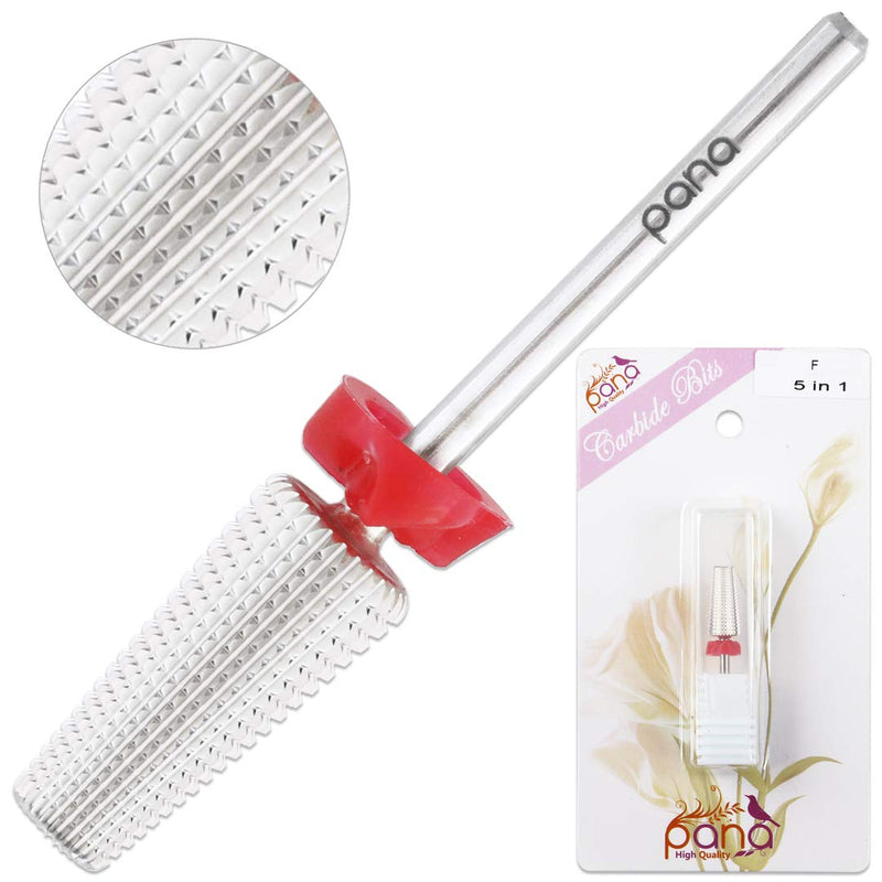 PANA Nail Carbide 5 in 1 Bit - Two Way Rotate use for Both Left and Right Handed - Fast remove Acrylic or Hard Gel - 3/32" Shank - Manicure, Nail Art, Drill Machine (Fine - F, Silver) - BeesActive Australia