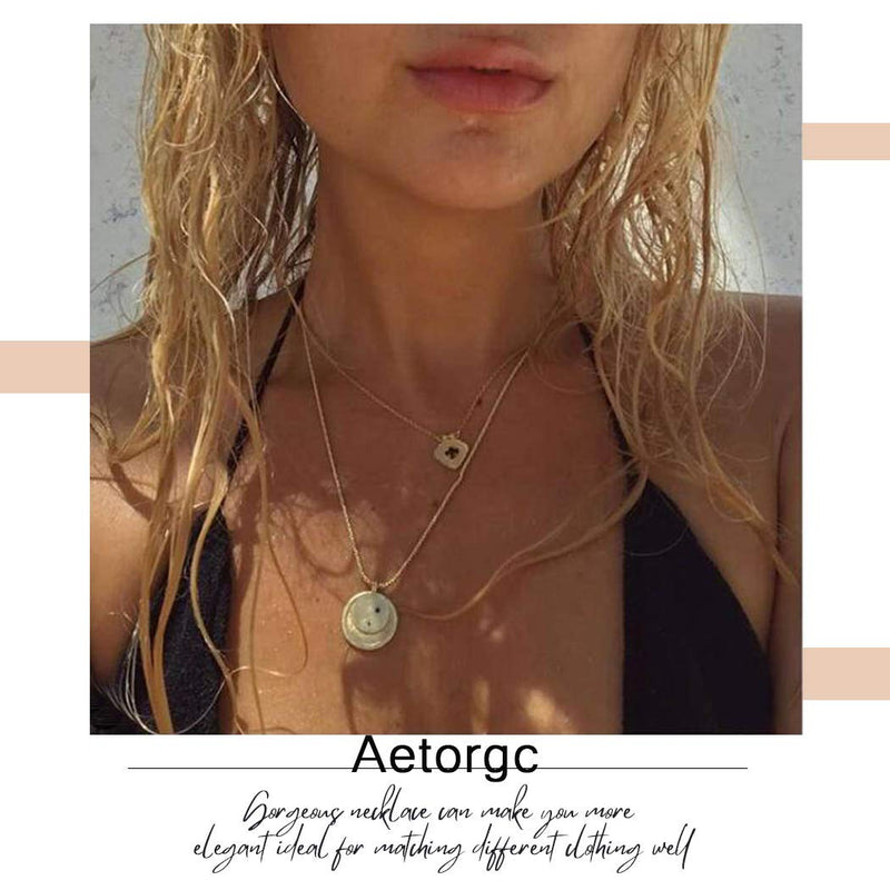 Aetorgc Boho Layered Necklace Chain Moon Pendant Necklaces Rhinestone Necklace Jewelry for Women and Girls (Silver) Silver - BeesActive Australia