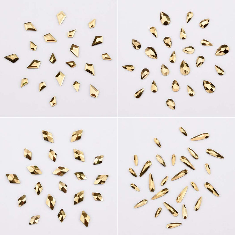 300pcs Gold Crystal Multi Shape Rhinestones For Nail Art Craft Mix 31 Style FlatBack 3d Stone Gems Set - BeesActive Australia