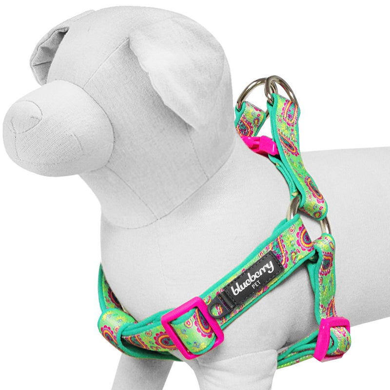 Blueberry Pet 7 Patterns Soft & Comfy Flower Print Neoprene Padded Dog Harnesses (16.5" - 21.5") Chest Girth (Pack of 1) Emerald Green - BeesActive Australia