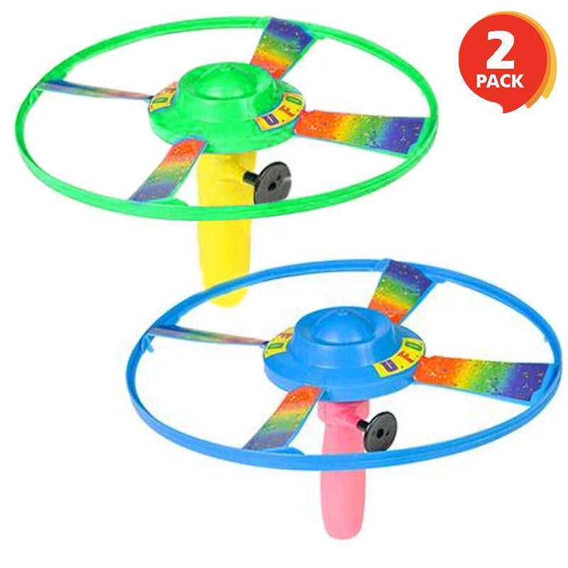 [AUSTRALIA] - ArtCreativity Pull Cord UFO Flying Saucers - Set of 2-10 Inch Space Ship Toys - Fly Over 65 Feet - Birthday Party Favors, Gift Idea for Boys and Girls, Carnival and Contest Prize - Colors May Vary 