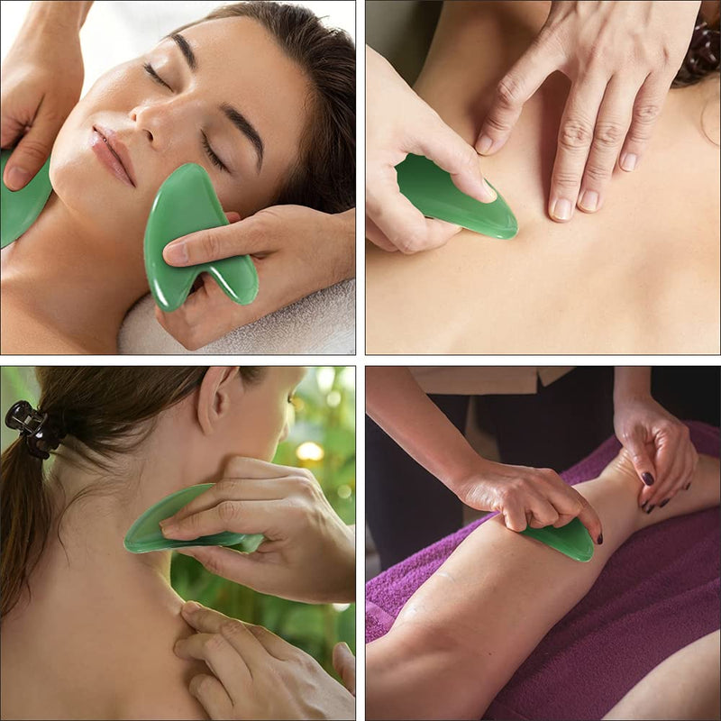 URAQT Gua Sha Board, 2 Pcs Jade Stone Face Scrapping Massager, Guasha Facial Tool, Green Quartz Natural Massage Tool Anti Aging and Wrinkles for Face, Eye, Neck, Body Massage A-green - BeesActive Australia